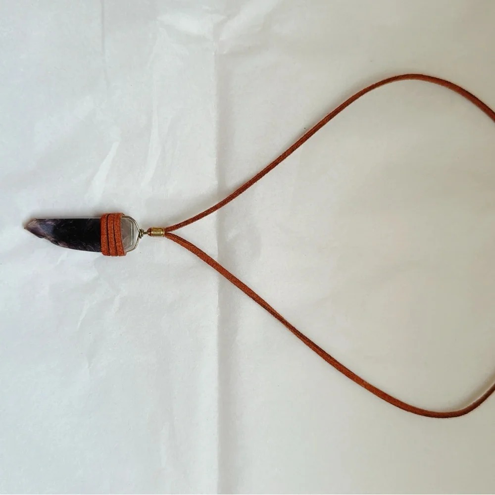 Crystal Pendant Necklace with‎ Brown Cord